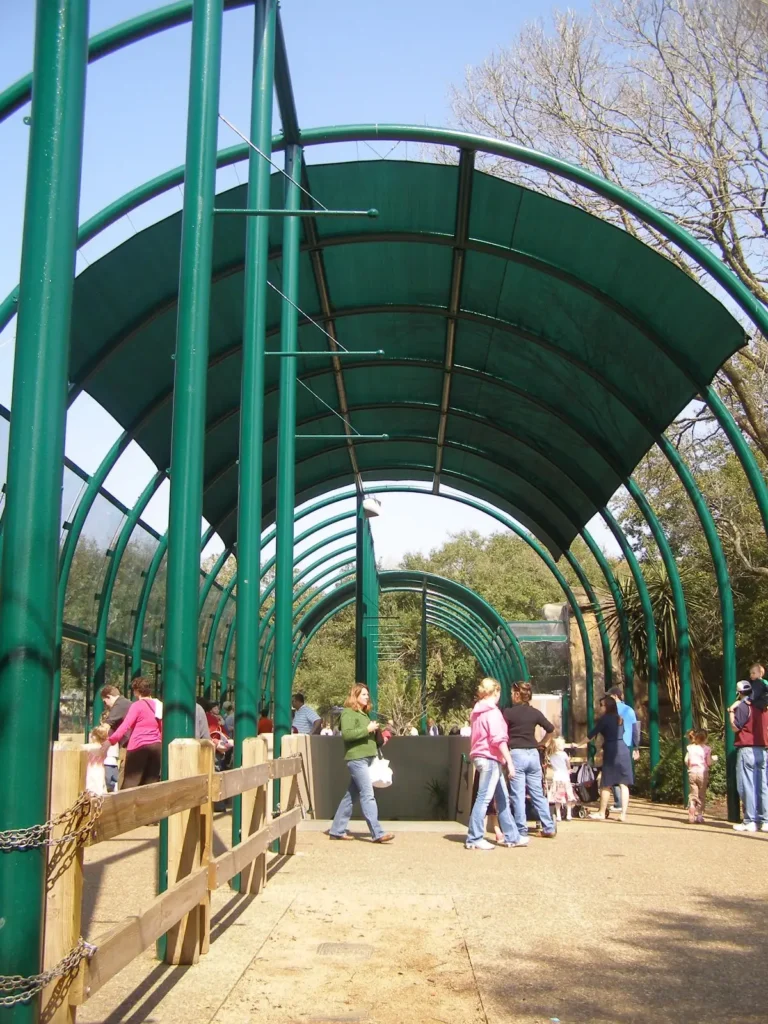 Green arched shade tunnel at the Houston Zoo